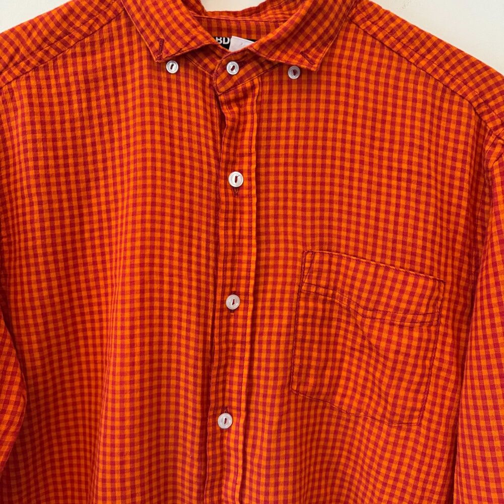 BDG Men's Cotton Orange Checkered Plaid Flannel Shirt Size Medium - Picture 2 of 6